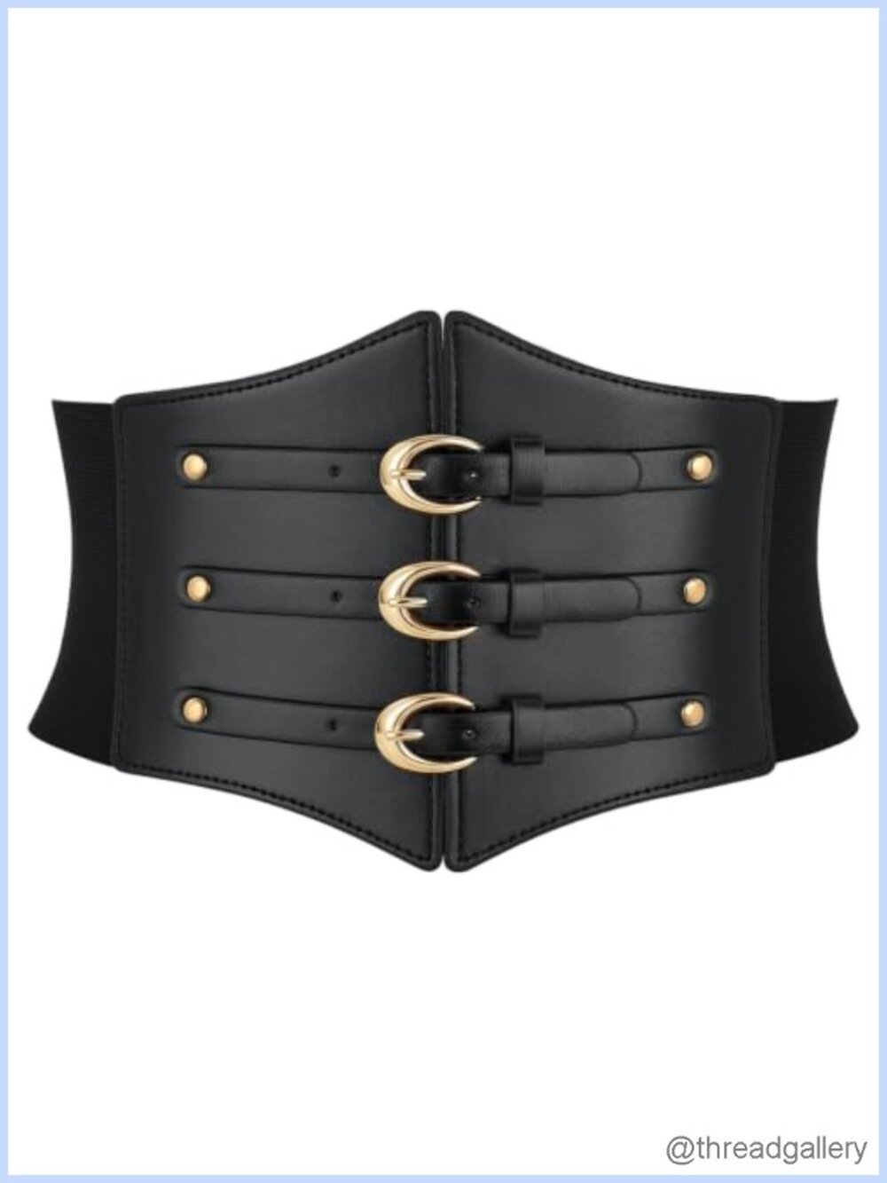 Wide Elastic PU Leather Corset Belt Gold Buckle Waist Belt for Dress